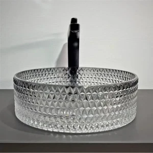 Lavoar din sticla securizata sandonna mira rotund (transparent-negru) Thumbnail 2