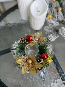 SUPORT DECORATIV PENTRU LUMÂNARE CU ELEMENTE DE CRĂCIUN, 17CM (CP-24-267)