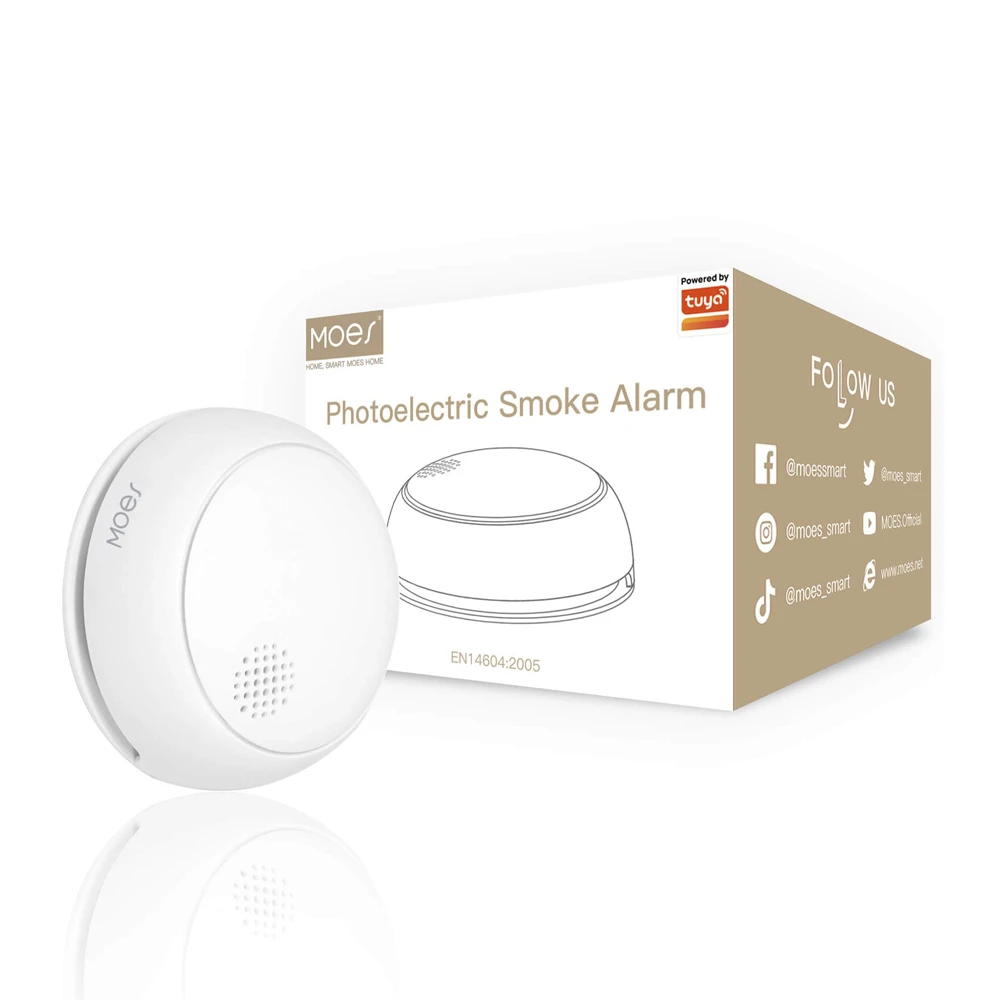 Moes zigbee smart smoke detector fire 85db sound alarm siren sensor cr123a 3