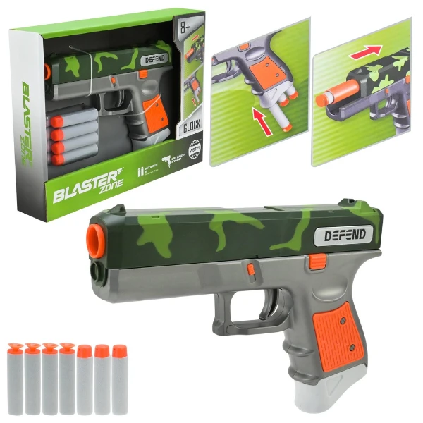 Pistol glock blaster zone cu cartușe moi (camuflaj verde) 6
