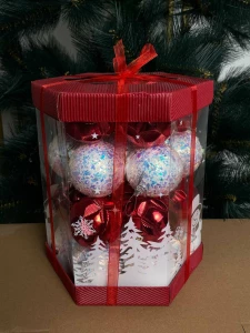 SET 28 GLOBURI DECORATIVE, ROȘU & ALB IRIZAT, 6 CM (CP-24-273)