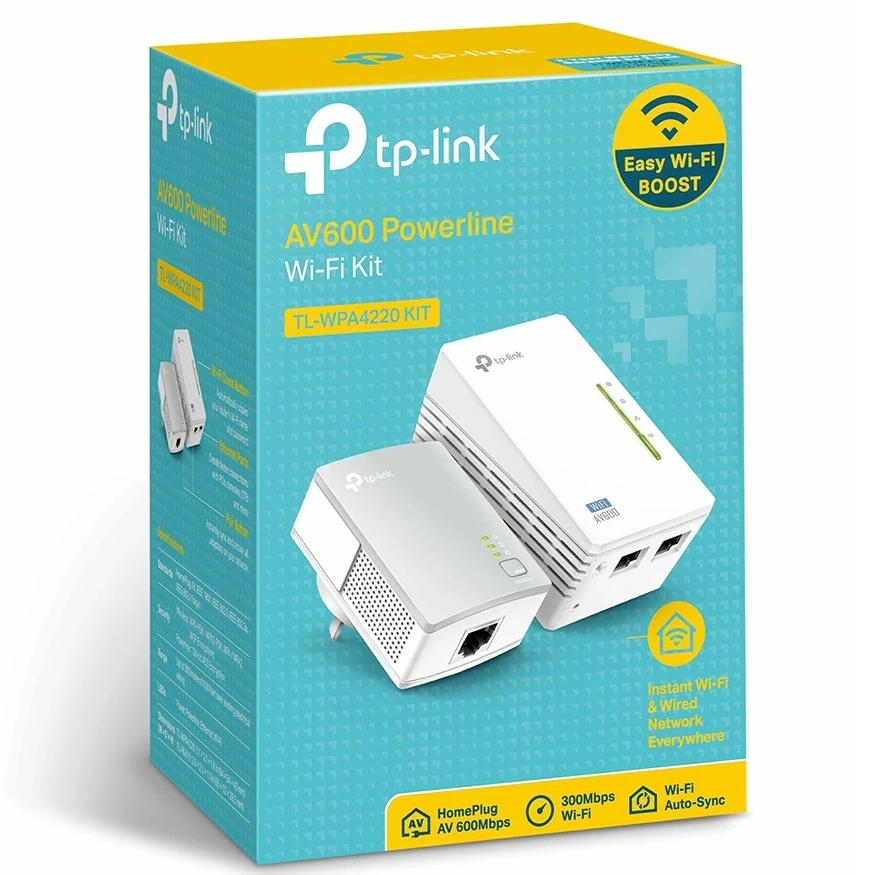 Wi-fi + powerline adapter tp-link tl-wpa4220 kit, av600, 600 mbps, alb 6