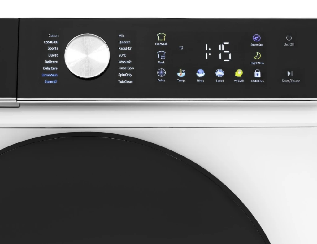 Masina de spalat rufe daewoo dwd-cs9014,  9 kg / 1400rpm, 60cm, clasa a, motor inverter, display, panou negru + usa dubla neagra, 16 program, alb 7