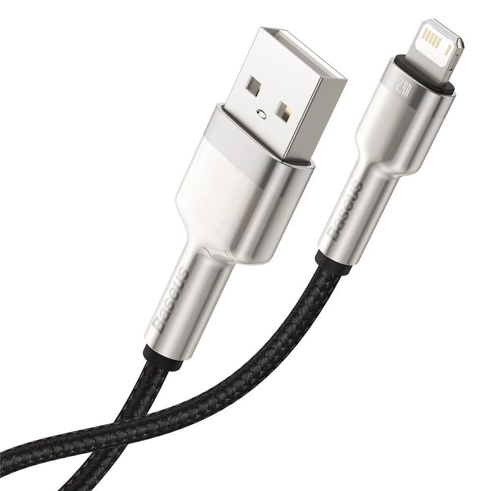 Cable usb - lightning, 2.4a, 1m, baseus cafule metal black  caljk-a01 2