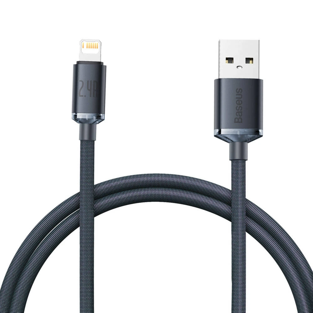 Cable usb - lightning, 2.4a, 1.2m, baseus crystal shine black  cajy000001 4