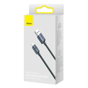 Cable usb - type-c, braided, 100w, 1.2m, baseus crystal shine black  cajy000401