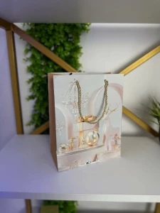 Punga cadou eleganta auriu, roz 18×23×10 см (cp-24-412-1) Thumbnail 3