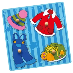 Puzzle din lemn cu buton „Haine”