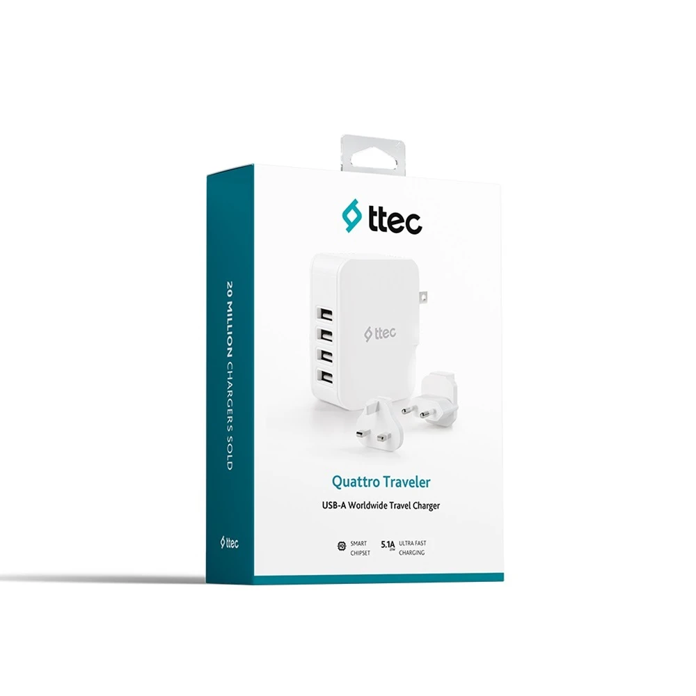 Ttec настенное зарядное устройство 4*usb-a 5.1a 25w, белое 3