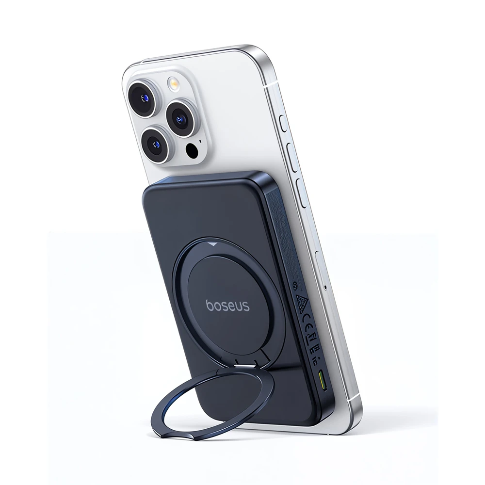 Power bank baseus magsafe picogo qi2 с подставкой 5000mah, 20w с кабелем type-c 0.3м, черный 4