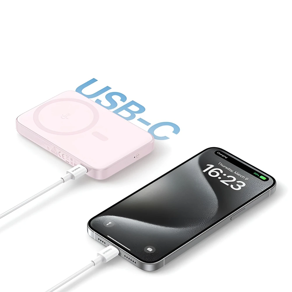 Power bank baseus magsafe picogo qi2 с подставкой 5000mah, 20w с кабелем type-c 0.3м, розовый 2