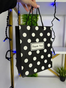 Punga cadou neagra cu buline albe, 18*23*10cm (cp-24-409-1)