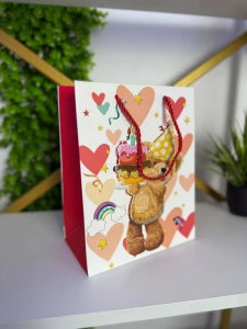 Punga cadou ursuletul cu tort si inimioare 26*32*12cm(cp-24-427-2) Thumbnail 2
