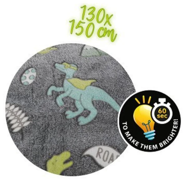 Pătură pentru copii care luminează în întuneric, cu dinozauri 3