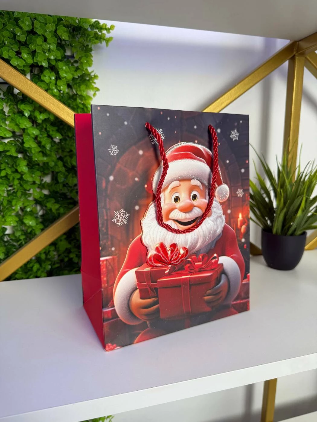 Punga cadou cu mos craciun si cadou rosu 26*32*12cm (cp-24-424-2) 3