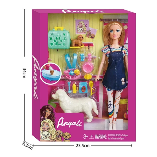 Set de joacă "păpușă cu set pentru animale de companie", în rochie de vară 2
