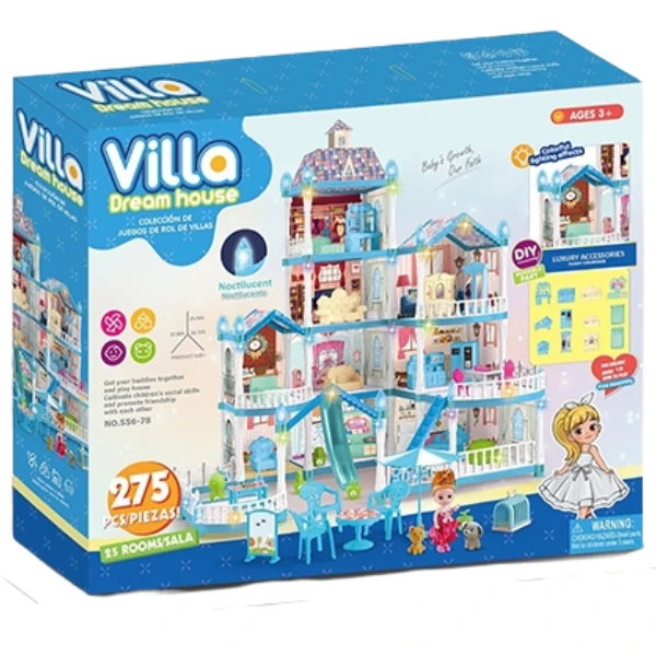 Căsuță pentru păpuși "vila visurilor” + accesorii, cu iluminare de noapte, 275 elem. 3
