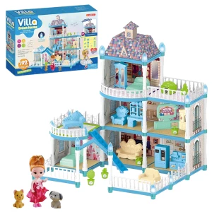 Căsuță pentru păpuși "vila visurilor” + accesorii, cu iluminare de noapte, 192 el.