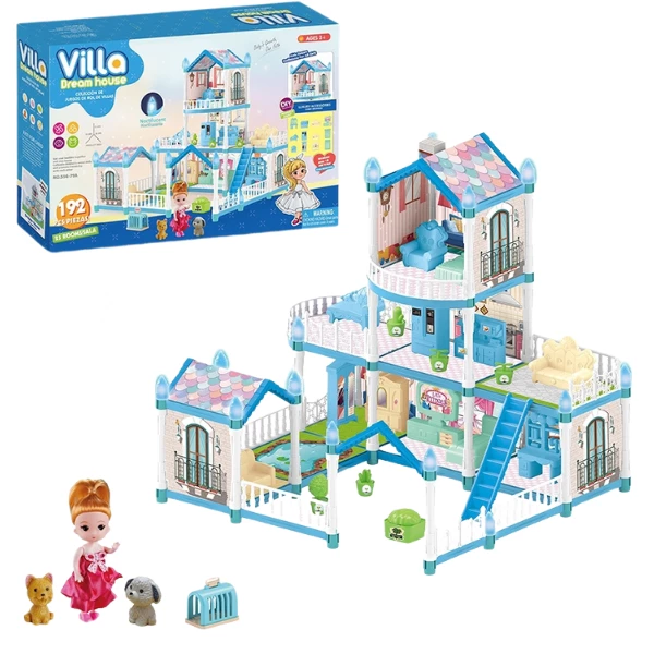 Căsuță pentru păpuși "vila visurilor” + accesorii, cu iluminare de noapte, 192 elem. 2