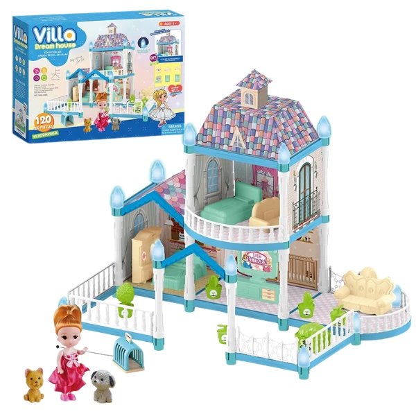 Căsuță pentru păpuși "vila visurilor” + accesorii, cu iluminare de noapte, 120 elem. 2