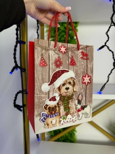 Punga cadou cu catei de craciun  26*32*12 cm