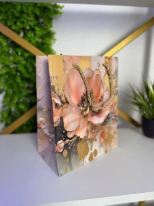 Подарочный пакет с цветочным дизайном, золотой & розовый, 26*32*12 cm (cp-24-418-2) Thumbnail 3