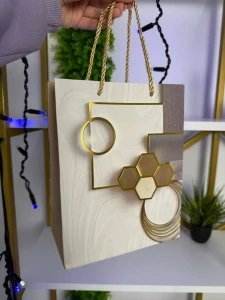 Подарочный пакет с абстрактным дизайном и золотыми ручками, 26*32*12 cm (cp-24-419-2)