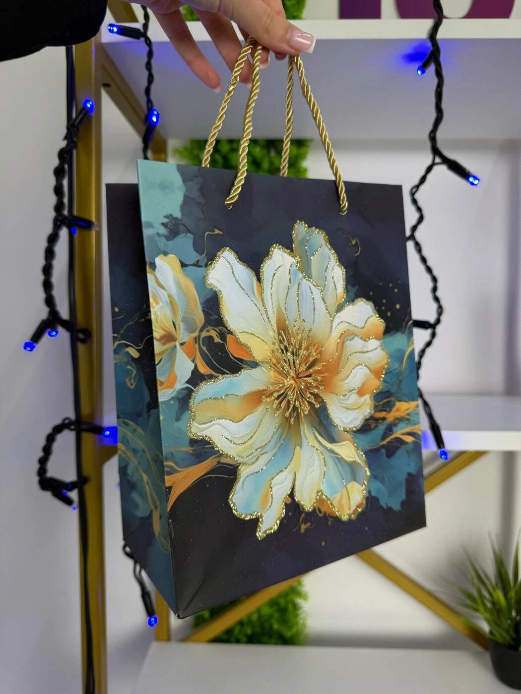 Punga cadou cu design floral, albastru & auriu,  31*41*12 см (cp-24-418-3) 3