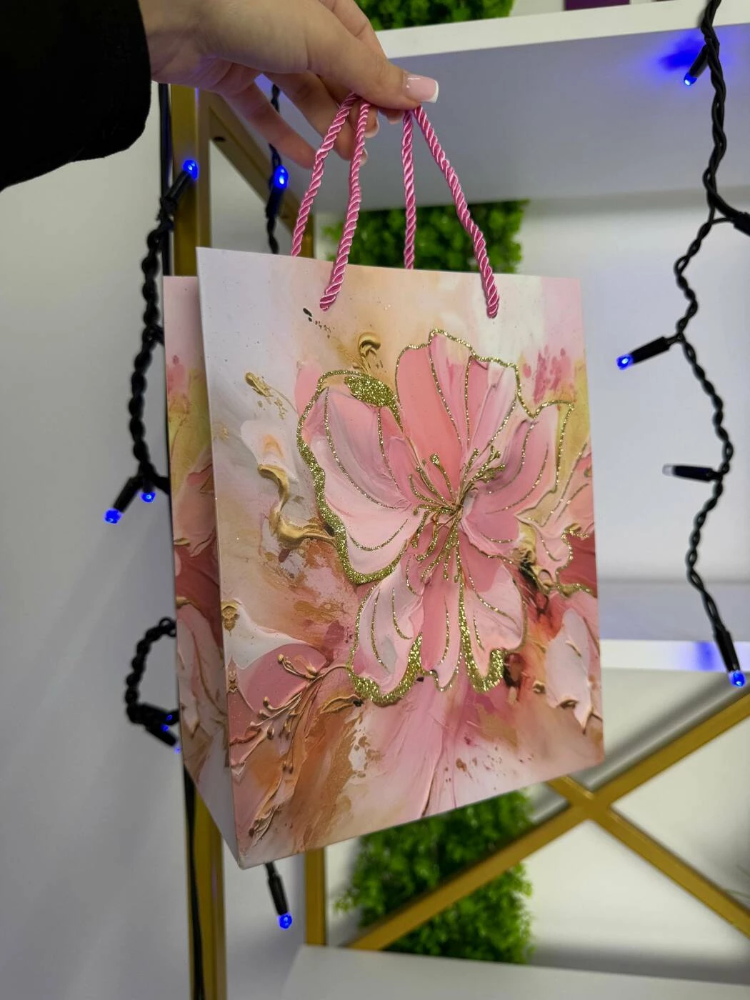 Punga cadou cu design floral, roz deschis & auriu, 31*41*12 см (cp-24-418-3) 3