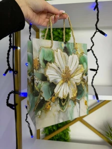 Punga cadou cu design floral, verde & auriu, 31*41*12 см (cp-24-418-3) Thumbnail 3