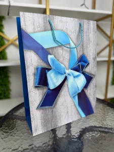 Подарочный пакет с королевско-синим бантом, 31×41×12 см (cp-24-420-3)