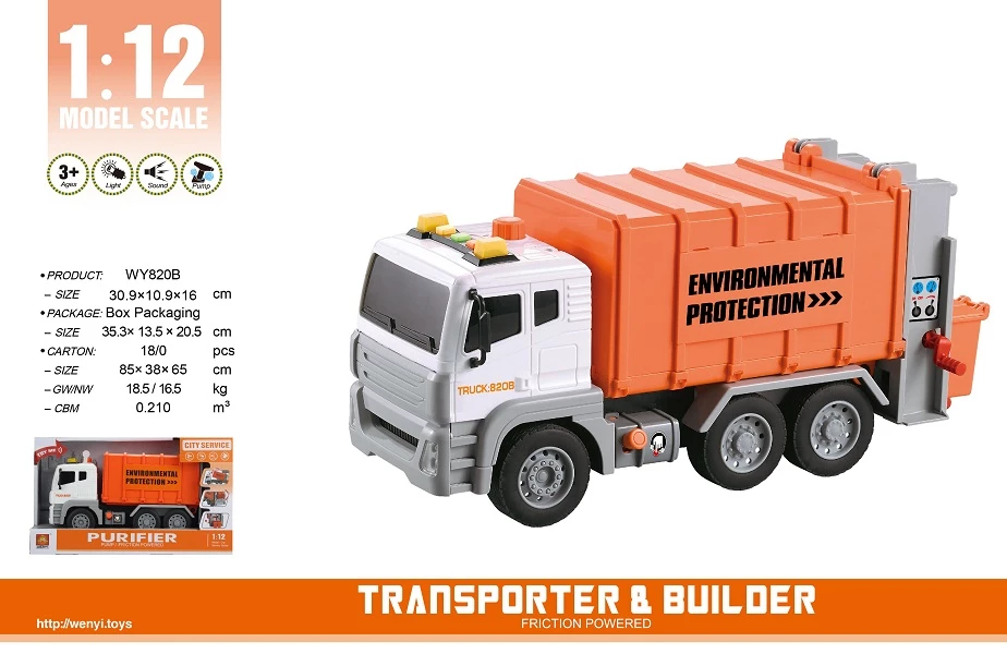 1:12 camion pentru reciclare gunoi cu fricțiune (lumini /sunete) 4