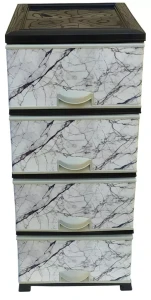 Comod din plastic cu 4 sertare – model marmură, alb (e298)