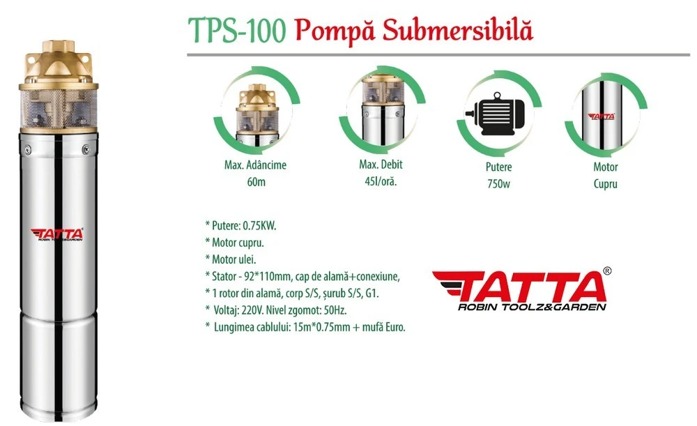 Pompa apa adincime tatta tps100 750 w 2