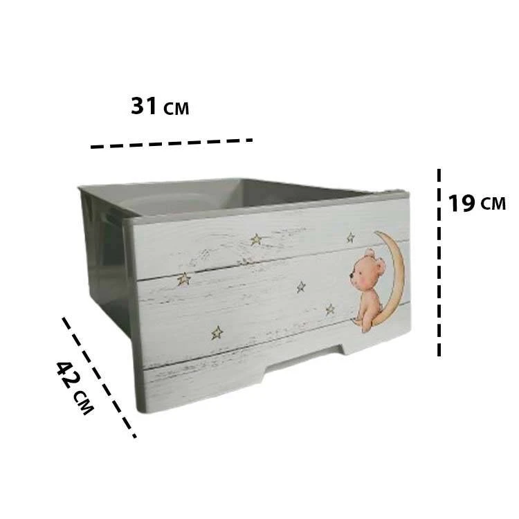 Comod din plastic cu 4 sertare – model ursuleț cu lună și stele (123093) 5