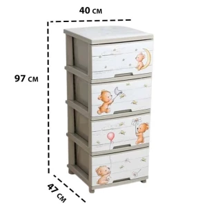 Comod din plastic cu 4 sertare – model ursuleț cu lună și stele (123093) Thumbnail 4