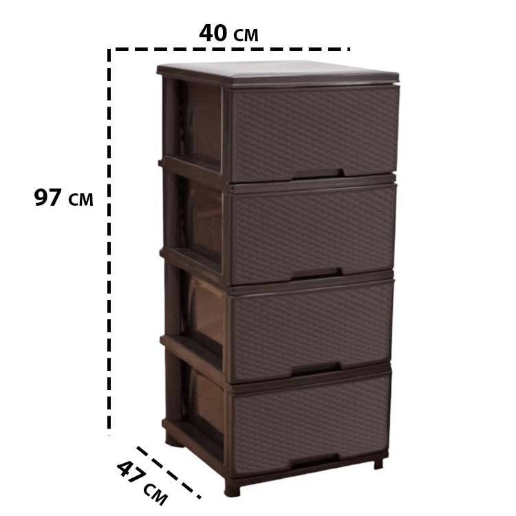 Comod din plastic cu 4 sertare – model rotang, maro (123094) 2