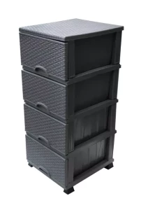 ПЛАСТИКОВЫЙ ЧЕРНЫЙ КОМОД С 4 ЯЩИКАМИ ИМИТАЦИЯ ПЛЕТЕНИЯ (E296)