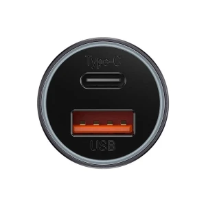 Baseus car charger golden contactor max 1*usb-a+1*type-c 60w, grey Thumbnail 2
