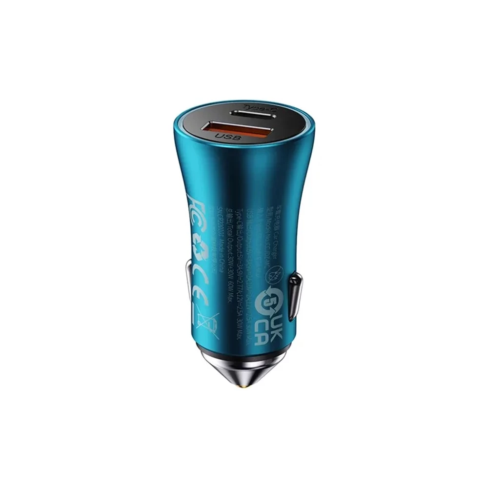 Baseus car charger golden contactor max 1*usb-a+1*type-c 60w, blue 2