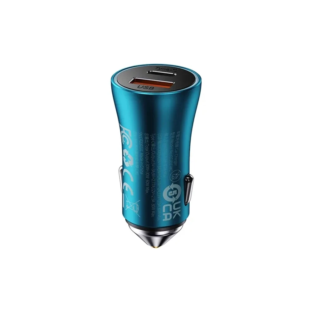 Baseus car charger golden contactor max 1*usb-a+1*type-c 60w, blue 2