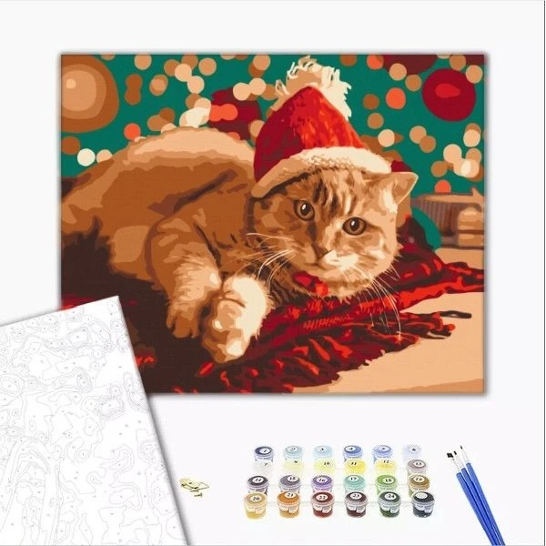 Pictură pe numere 40х50 cm (fără cutie) -  pisicuța moș crăciun 2