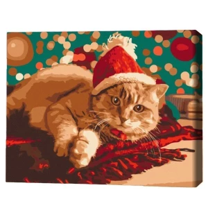 Pictură pe numere 40х50 cm (fără cutie) -  pisicuța moș crăciun