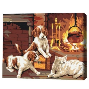 Pictură pe numere 40х50 cm (fără cutie) - preferații lângă șemineu.