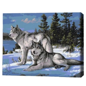 Pictură pe numere 40*50 cm (în cutie) – lupii apărători