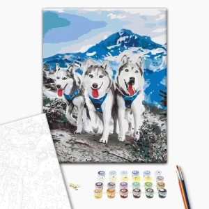 Pictură pe numere 30*40 сm (fără cutie) – prietenii husky Thumbnail 2