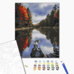 Pictură pe numere 40х50 cm (fără cutie) - căţelul de lângă lac Thumbnail 2