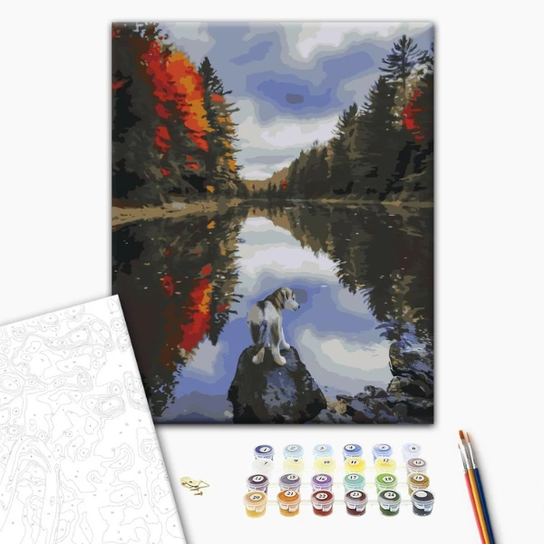 Pictură pe numere 40*50 cm (în cutie) – căţelul de lângă lac 3