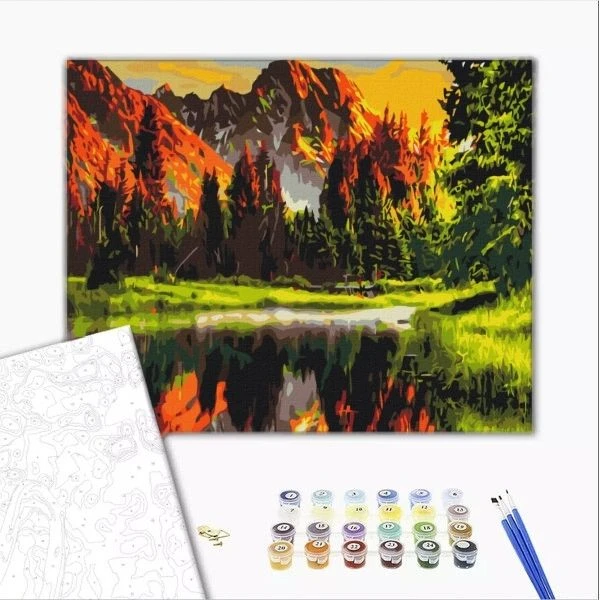Pictură pe numere 40х50 cm (fără cutie) – apus în valea montană. 2