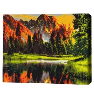 Pictură pe numere 40х50 cm (fără cutie) – apus în valea montană.